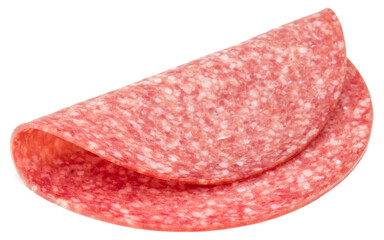 Salami smoked sausage slices isolated on white background