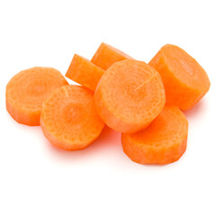 Chopped carrot slices isolated on white background cutout