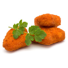 Crispy Chicken nuggets and parsley leaves isolated on white background