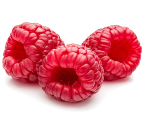 ripe raspberries isolated on white background close up