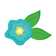 blue flower and leafs easter decoration icon vector illustration design