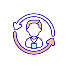 Professional and social integration RGB color icon. Work environment and maintain employment. Exchange of information. Labour market and entering workforce. Isolated vector illustration