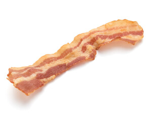 cooked crispy slice of bacon isolated on white background