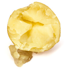 one boiled peeled potato half isolated on white background cutout