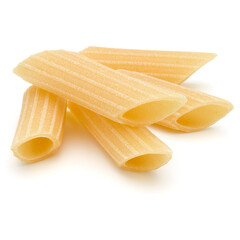 Italian pasta isolated on white background. Pennoni. Penne rigate.