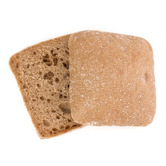 Ciabatta bread slice isolated on white background cut out. Top view.