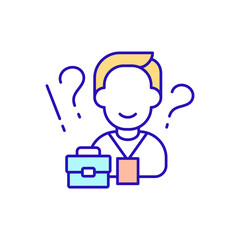 Person getting new work RGB color icon. Exploring facilities of company. Tips for new employees. Adaptation to working conditions. Questions about job. Isolated vector illustration