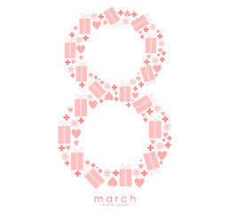 8 March decoration, spring season decorative, art, beautiful card, cute design banner, pink, vector illustration