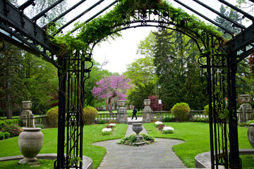 View of a formal garden in springtime, Toronto, Ontario, Canada