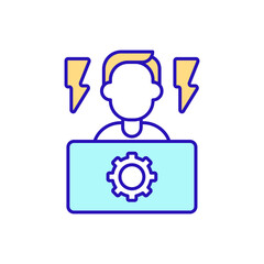 Employee having stress from working at computer RGB color icon. Irregular work schedule. Health problems and stress in information technology and outsourcing employees. Isolated vector illustration