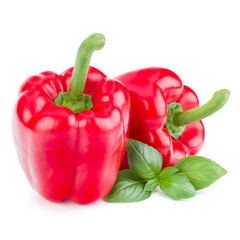 two sweet bell peppers isolated on white background cutout
