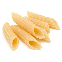 Italian pasta isolated on white background. Pennoni. Penne rigate.