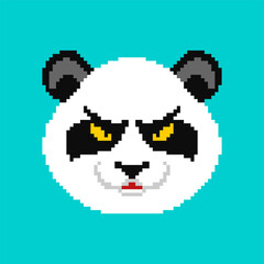 Angry Panda pixel art. 8 bit Panda head. vector illustration