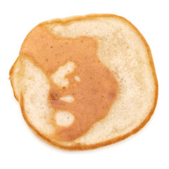 One pancake isolated on white background cutout. Top view.