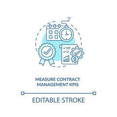 Measure contract management kpis concept icon. Efficient contract management advices. Information about contract idea thin line illustration. Vector isolated outline RGB color drawing. Editable stroke