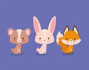 set of cutes animals on a purple background