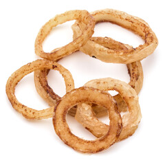 Delicious crispy fried onion rings isolated on white