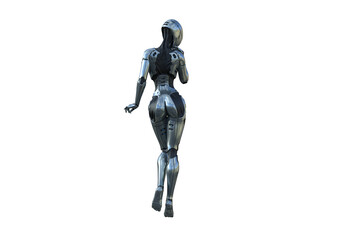 Image robot created in female figure with different viewing angles, isolated on a white background. Template for Photoshop as a smart object suitable for other picture composing. 3d rendering.