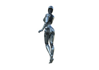 Image robot created in female figure with different viewing angles, isolated on a white background. Template for Photoshop as a smart object suitable for other picture composing. 3d rendering.