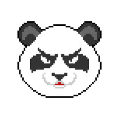 Angry Panda pixel art. 8 bit Panda head. vector illustration
