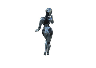 Image robot created in female figure with different viewing angles, isolated on a white background. Template for Photoshop as a smart object suitable for other picture composing. 3d rendering.