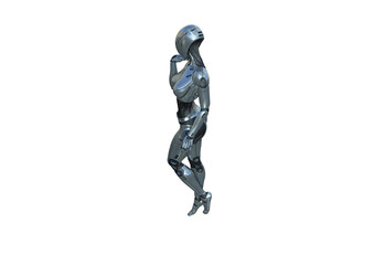 Image robot created in female figure with different viewing angles, isolated on a white background. Template for Photoshop as a smart object suitable for other picture composing. 3d rendering.