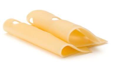 two Cheese slices isolated on white background