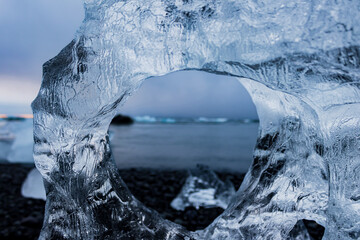 Chunks of ice in Diamond Beach, Breiðamerkursandur, Iceland © Ollin Mt