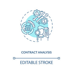 Contract analysis concept icon. Contract lifecycle steps. Review pricing and payment rules between sides idea thin line illustration. Vector isolated outline RGB color drawing. Editable stroke