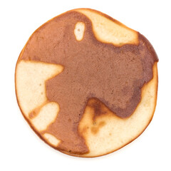 One pancake isolated on white background cutout. Top view.