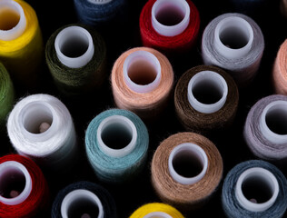 Sewing threads multicolored background close up