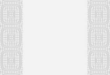 Ethnic convex volumetric wallpaper from a 3D pattern in the style of the peoples of Africa. White embossed background of geometric shapes. Vertical artistic inserts with ornaments.