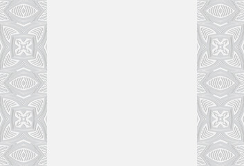 Ethnic Indian convex volumetric wallpaper from a 3D pattern. White embossed background of geometric shapes. Vertical inserts in doodling style with ornaments.