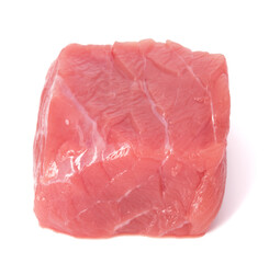 Raw chopped beef meat cube isolated om white background cut out.