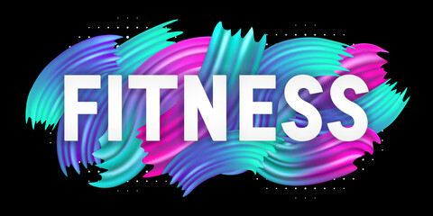 Text fitness banner. Fit gym. Color poster. Colored sport banner. Workout background. Healthy lifestyle. Word concept health. Design font card, flyer, sticker, template, label, layout, prints. Vector