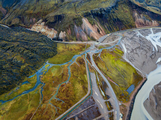 volcanic rock, mountains, rivers, lakes and craters in Iceland. Top view from the drone © Антонина Ушакова