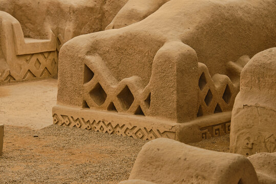 Beautiful carvings at the ancient ruins of Chan Chan, Trujillo, Peru