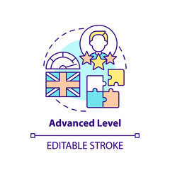 Advanced level concept icon. Language learning stage idea thin line illustration. High proficiency. Highest-level qualification. Vector isolated outline RGB color drawing. Editable stroke