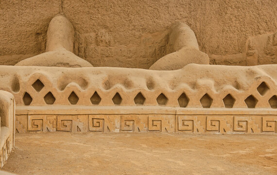 Beautiful carvings at the ancient ruins of Chan Chan, Trujillo, Peru