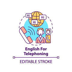 English for telephoning concept icon. Business purpose idea thin line illustration. Conference calls. Meeting through telephone arrangement. Vector isolated outline RGB color drawing. Editable stroke