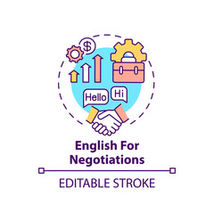 English for negotiations concept icon. Business english purpose idea thin line illustration. Increasing confidence and employability. Vector isolated outline RGB color drawing. Editable stroke