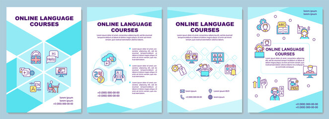 Online language courses brochure template. Special information. Flyer, booklet, leaflet print, cover design with linear icons. Vector layouts for magazines, annual reports, advertising posters © IMG visuals icons
