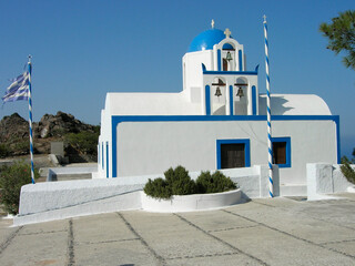 Profitis Ilias, Panagia Kalou, Santorini, Greece. Small orthodox church on the top of the mountain.