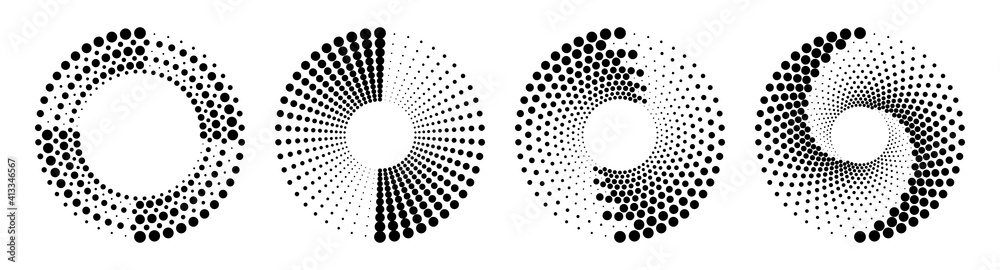 Poster set of halftone circles. abstract dotted background. texture of black dots. monochrome gradient back