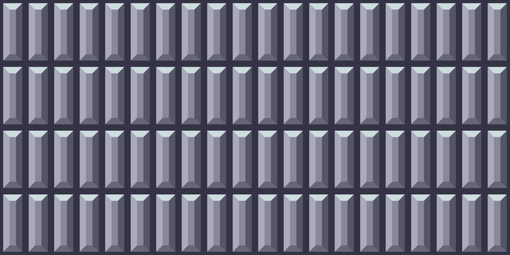 Seamless pattern. Rectangular bricks with dark gray background. Bluish gray colored tile images. For textile and decoration. Graphic design texture. Geometric 3d shapes.