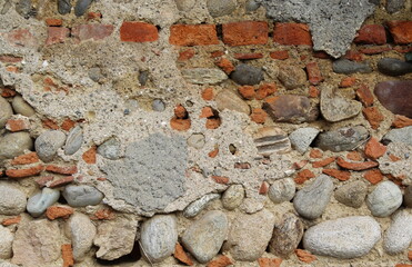 Muro vintage in mattoni e pietre