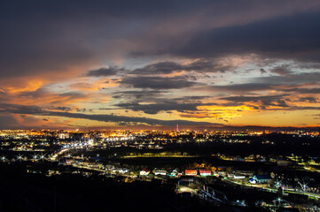 Fototapeta na wymiar Panorama of the evening city in Ukraine