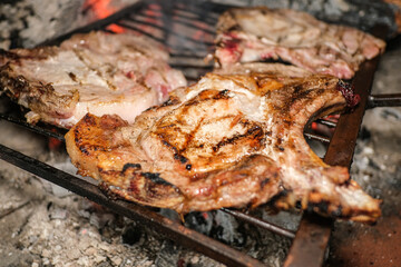 Grilling pork chop steak,grilled meat barbecue, tasty fat food lifestyle