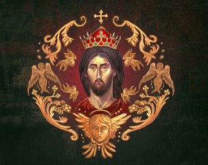 Jesus Christ portrait with decorations - obrazy, fototapety, plakaty