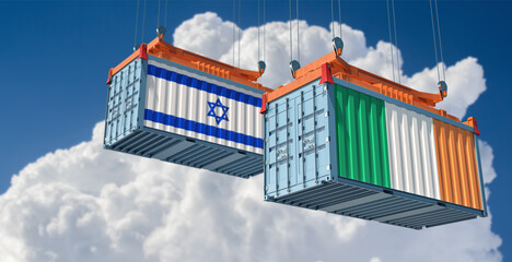 Freight containers with Israel and Ireland flag. 3D Rendering 